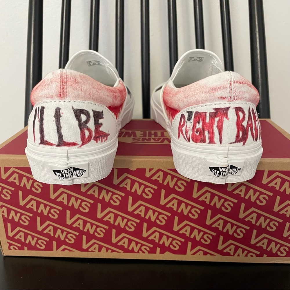 Custom Ghostface Scream Vans Classic‎ Slip On NEW mens 10.5 “I’ll be right back” - Picture 4 of 11